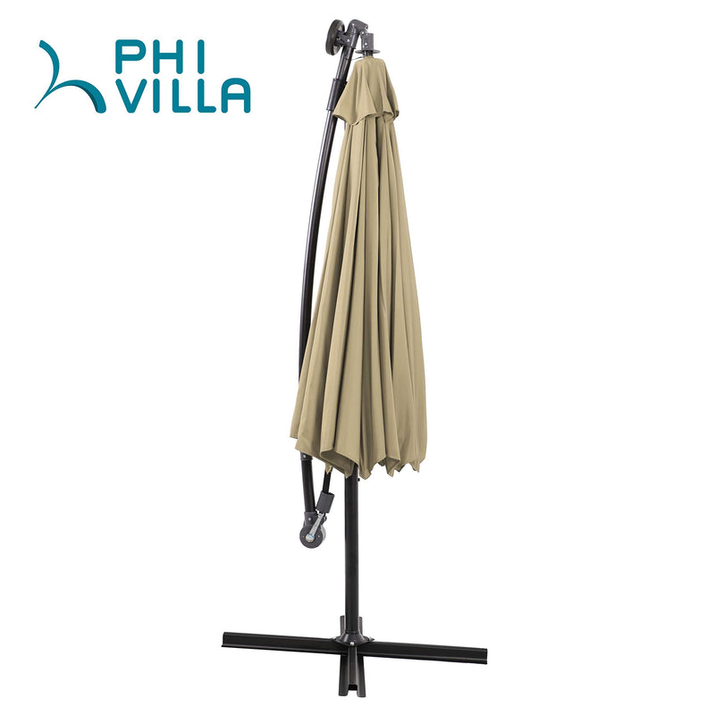 PHI VILLA 10ft Offset Hanging 32 PCS LED Lights Solar Patio Umbrella