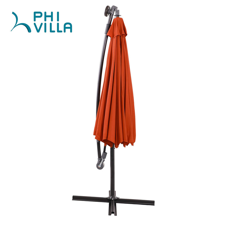 PHI VILLA 10ft Offset Hanging 32 PCS LED Lights Solar Patio Umbrella