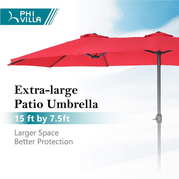 14 double sided twin patio umbrella 14Ft Outdoor Market Extra Large Umbrella With Crank, Cross Base For Deck, Lawn, Backyard And Pool, Grey Gray Steel Equipped with a movable base Costway 15FT Double-Sided Twin Patio
