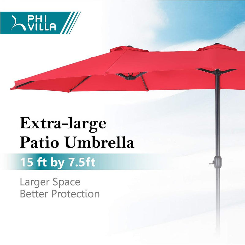 PHI VILLA 15ft Double-Sided Patio Extra Large Twin Umbrella