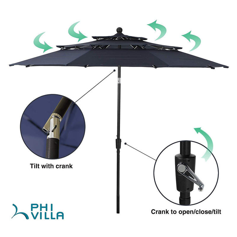 PHI VILLA 10ft 3 Tier Auto-tilt Patio Umbrella Outdoor Double Vented Umbrella