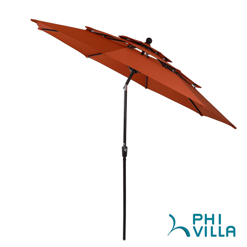 PHI VILLA 10ft 3 Tier Auto-tilt Patio Umbrella Outdoor Double Vented Umbrella