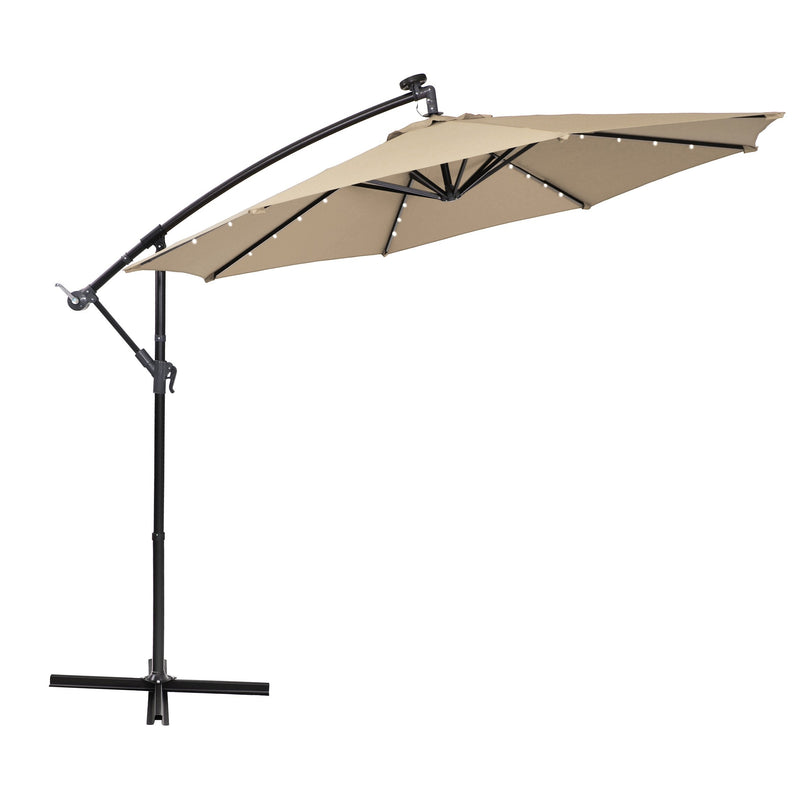 Beige PHI VILLA 10ft Offset Hanging 32 PCS LED Lights Solar Patio Umbrella