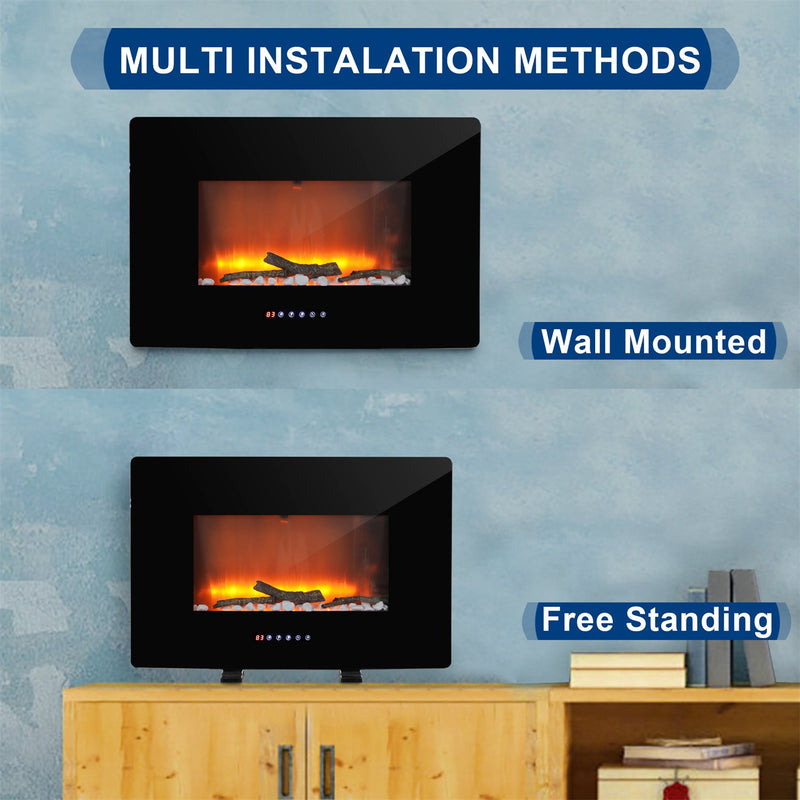 PHI VILLA 30 Inch Wall Mounted & Freestanding Curved Panel Remote Control Electric Fireplace