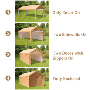 PHI VILLA 10x20 ft Heavy Duty Carport Canopy Instant Garage with Removable Sidewalls and Doors