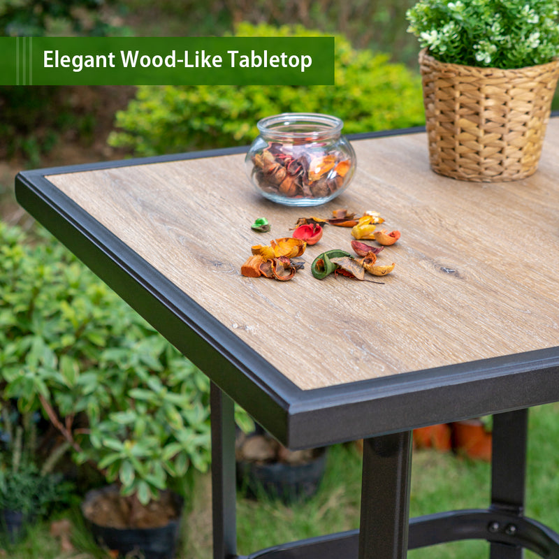 PHI VILLA Patio Bar Height Table with Wood-Like Tabletop & Metal Frame