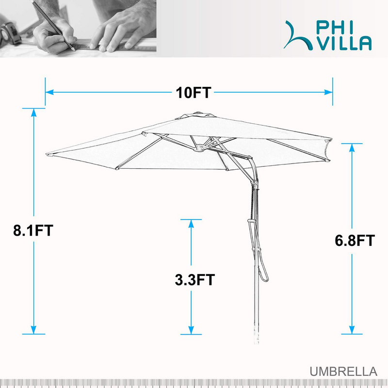 PHI VILLA 10ft Push Open Hanging Offset Patio Umbrella with 6 Steel Ribs, Beige