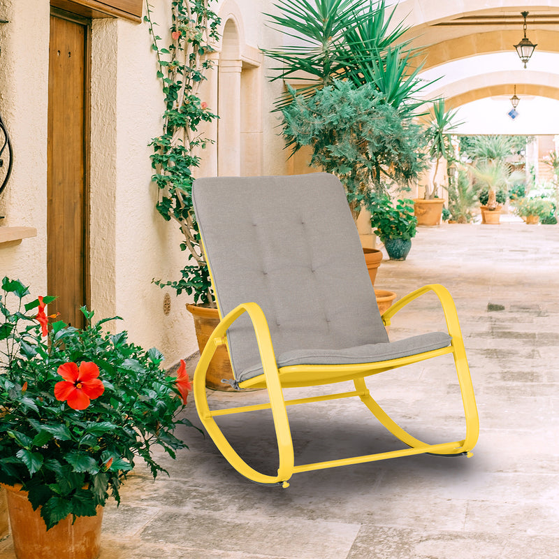 PHI VILLA Patio 1 Piece Rocking Chair Padded Steel Rocker Chair