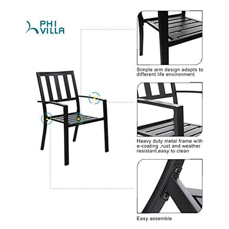 PHI VILLA 7-piece / 9-piece Outdoor Dining Sets Adjustable Steel Table and Stackable Chairs