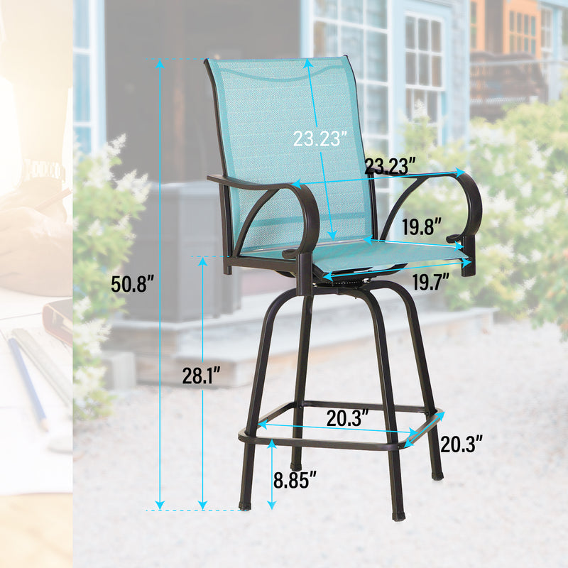 PHI VILLA 3/5 Piece Patio Bar Stools Set with Wood-look Coffee Table & Textilene Swivel Bar Stools