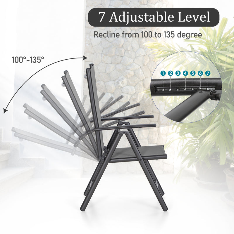 Phi Villa  Folding Sling Dining Chair Aluminum & Steel Frame, Set of 2