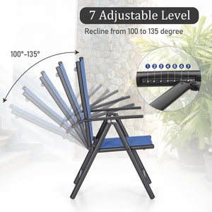 Phi Villa  Folding Sling Dining Chair Aluminum & Steel Frame, Set of 2