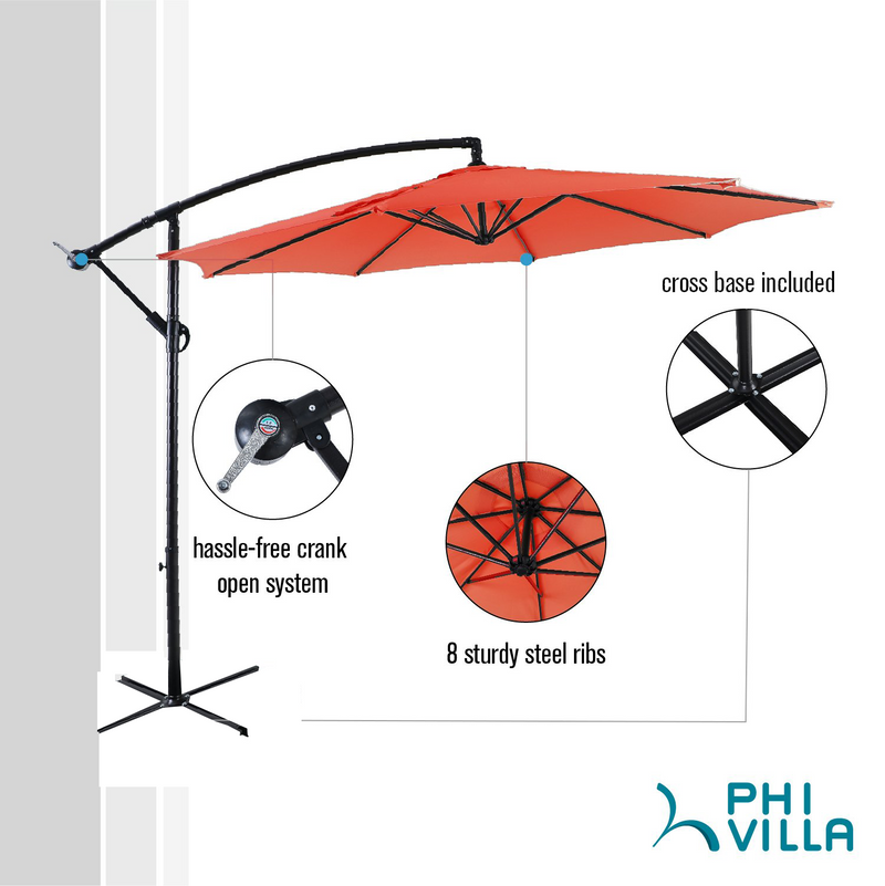 PHI VILLA 10ft Crank Hanging Offset Outdoor Patio Umbrella