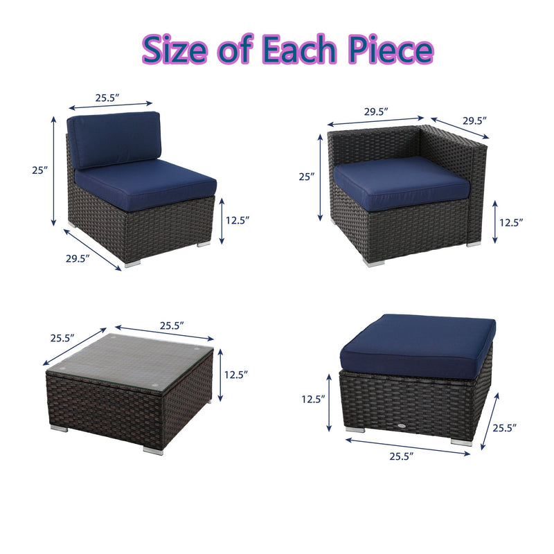 PHI VILLA 9-Piece Patio Fire Pit Set Wicker Sectional Sofa & 50,000BTU Rectangle Fire Pit Table With Lid