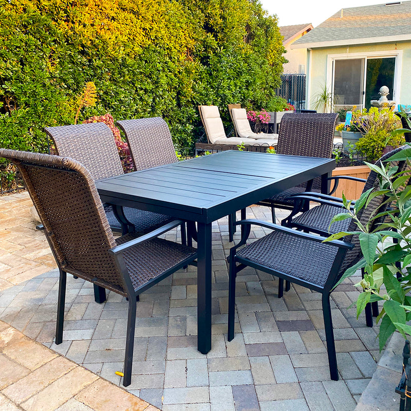 PHI VILLA 7-piece/ 9-piece Patio Dining Set Rattan Dining Chairs with Extendable Table
