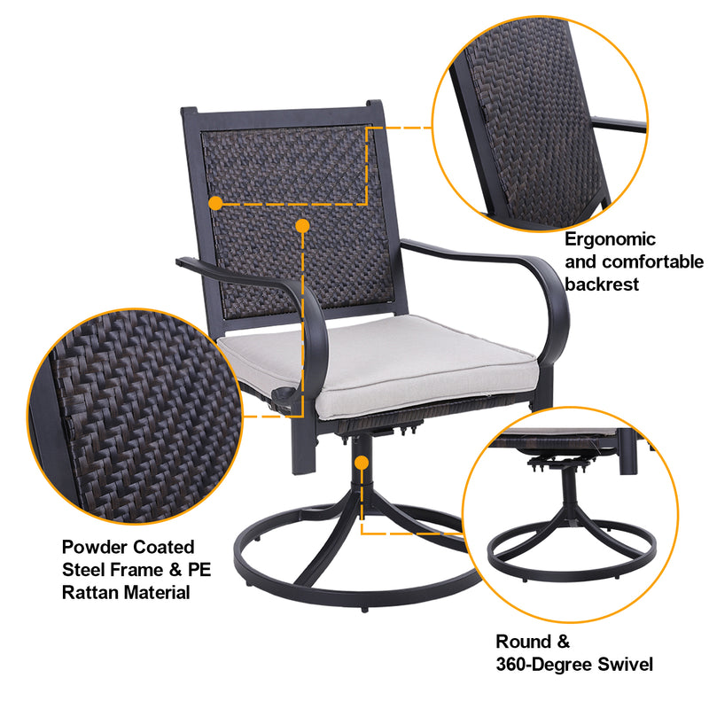 PHI VILLA 7-Piece/9-Piece Patio Outdoor Dining Set With Steel Extendable Table & Rattan Swivel Chairs