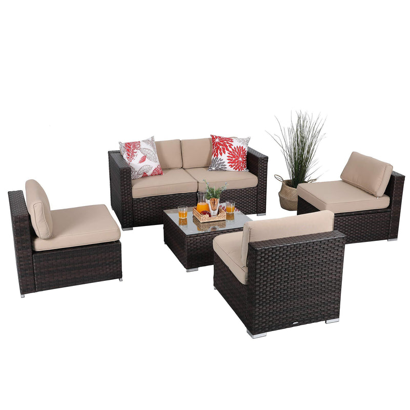 PHI VILLA 6-Piece Outdoor U-Shaped Wicker Sectional Sofa Set With Cushions