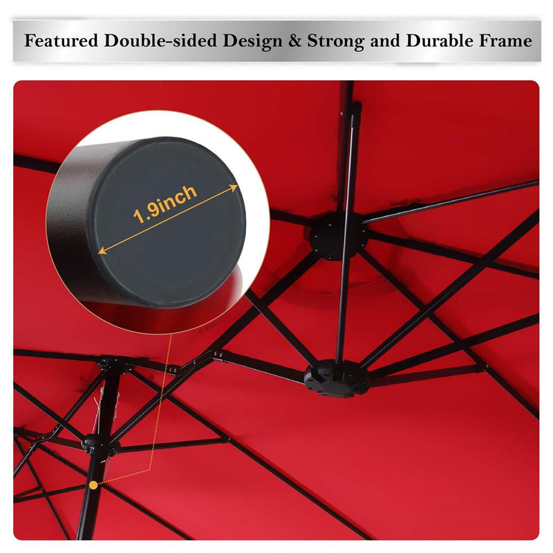 PHI VILLA 15ft Double-Sided Patio Extra Large Twin Umbrella