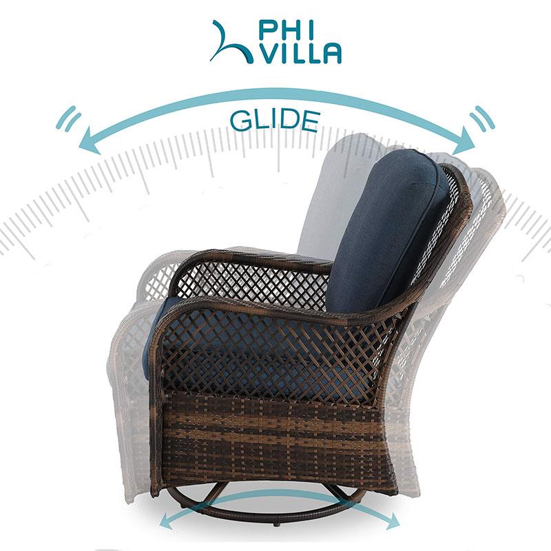 PHI VILLA 3 PC Rattan Swivel Rocking Chairs Conversation Set