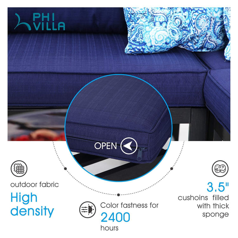 PHI VILLA 5 Seater L-Shaped Metal Sectional Conversation Set With Cushions
