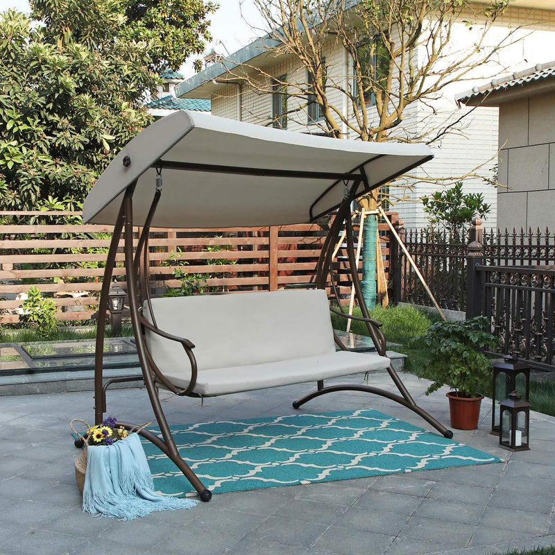 Phi Villa Outdoor Patio 3 Person Swing Chair for Porch, Garden, Backyard