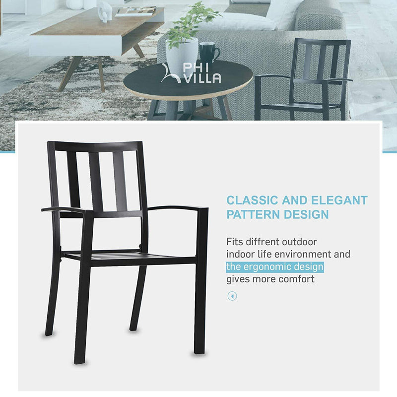 PHI VILLA 7-Piece Outdoor Patio Dining Set with Wood-look Table and 6 Stackable Metal Steel Chairs