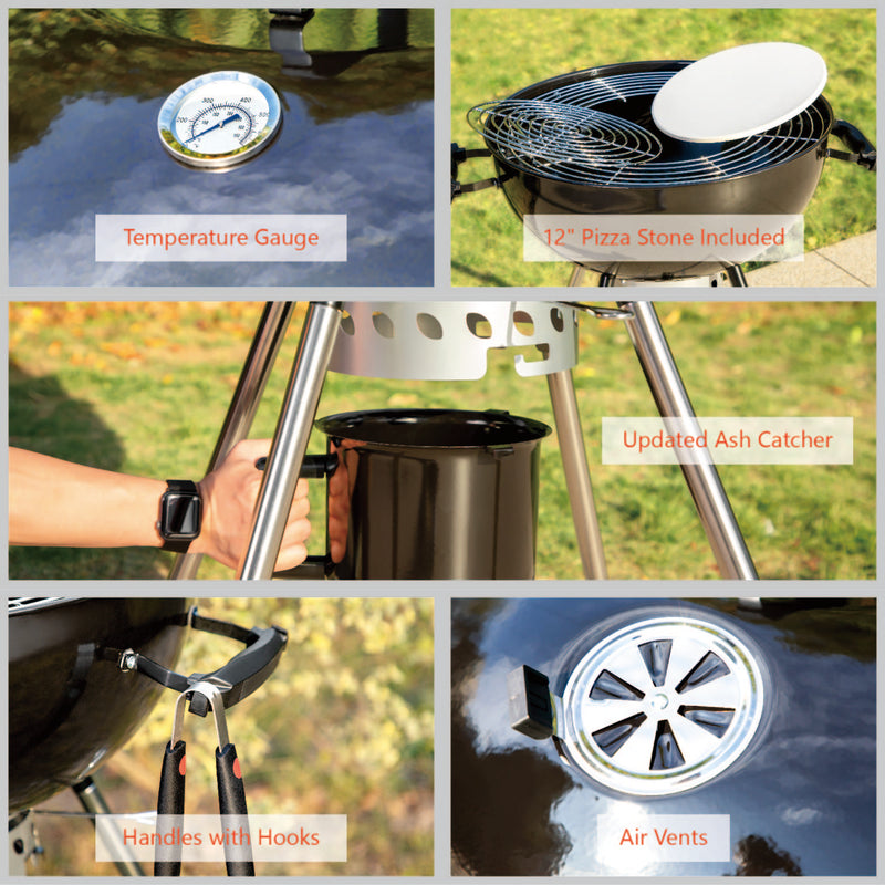 Captiva Designs 22-inch Kettle Charcoal BBQ Grill & Outdoor Pizza Oven Combo
