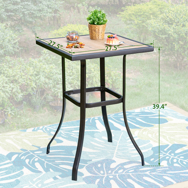 PHI VILLA Patio Bar Height Table with Wood-Like Tabletop & Metal Frame