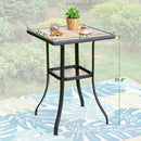 PHI VILLA Patio Bar Height Table with Wood-Like Tabletop & Metal Frame