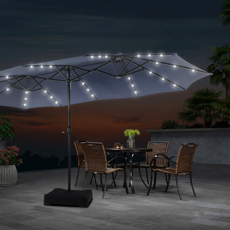 PHI VILLA 15ft Double-Sided Patio Extra Large Umbrella With LED Lights