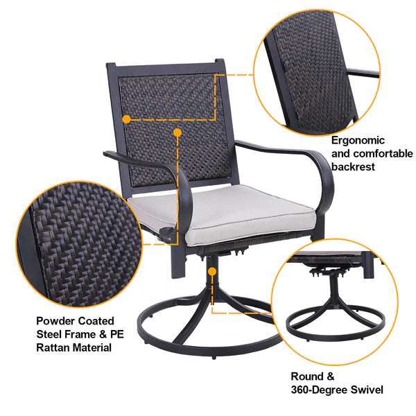 PHI VILLA 8-Piece Outdoor Dining Set with 13ft Umbrella & Steel Rectangle Table & Cushioned Rattan Swivel Chairs