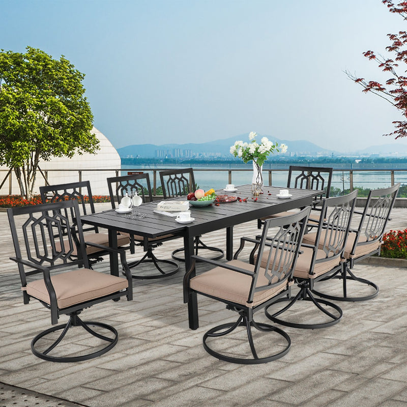 PHI VILLA 7-piece/ 9-piece Outdoor Patio Dining Sets Adjustable Patio Table and Cushioned Swivel Chairs