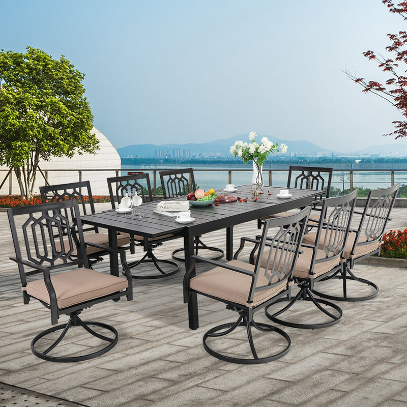 PHI VILLA 7-piece/ 9-piece Outdoor Patio Dining Sets Adjustable Patio Table and Cushioned Swivel Chairs