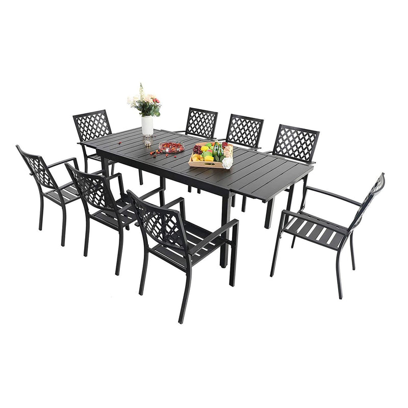 PHI VILLA 7-piece / 9-piece Outdoor Dining Sets Adjustable Steel Table and Stackable Chairs