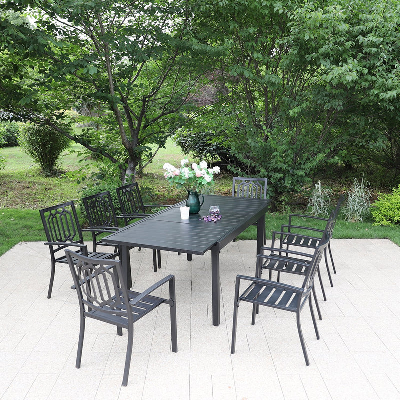 PHI VILLA 7-piece / 9-piece Outdoor Dining Sets Adjustable Steel Table and Stackable Chairs