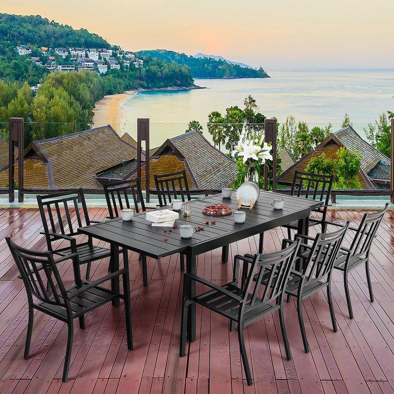 PHI VILLA 7-piece / 9-piece Outdoor Dining Sets Adjustable Steel Table and Stackable Chairs