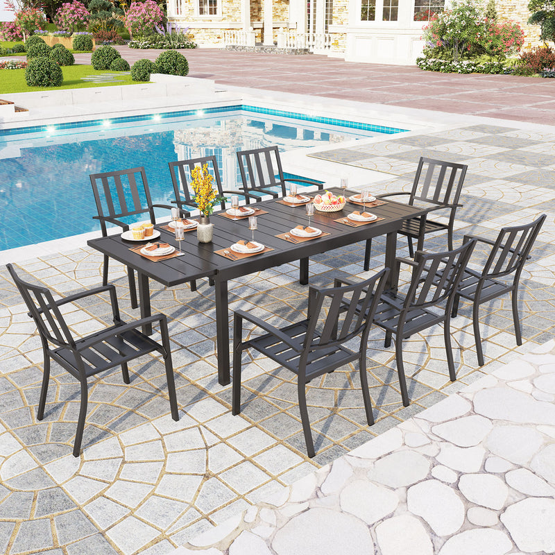 PHI VILLA 7-piece / 9-piece Outdoor Dining Sets Adjustable Steel Table and Stackable Chairs