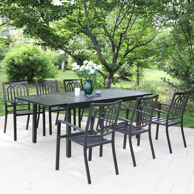 PHI VILLA 7-piece / 9-piece Outdoor Dining Sets Adjustable Steel Table and Stackable Chairs