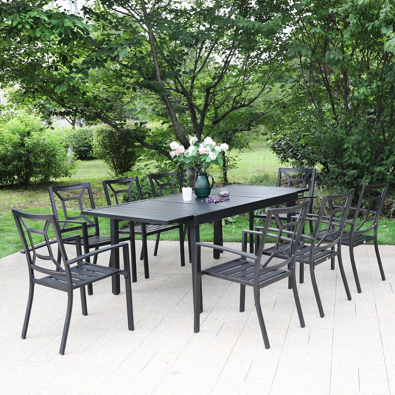 PHI VILLA 7-piece / 9-piece Outdoor Dining Sets Adjustable Steel Table and Stackable Chairs