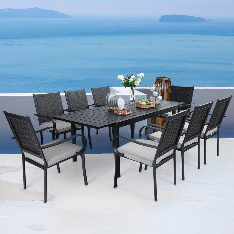 PHI VILLA 7-piece/ 9-piece Patio Dining Set Rattan Dining Chairs with Extendable Table