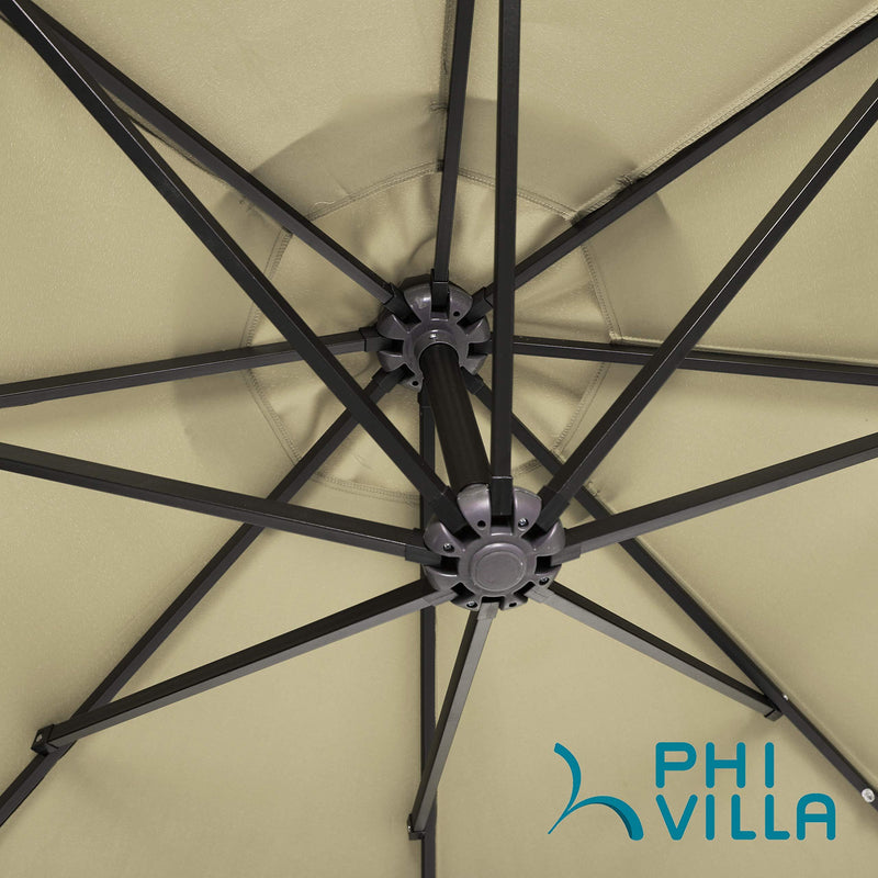 PHI VILLA 10ft Offset Hanging 32 PCS LED Lights Solar Patio Umbrella