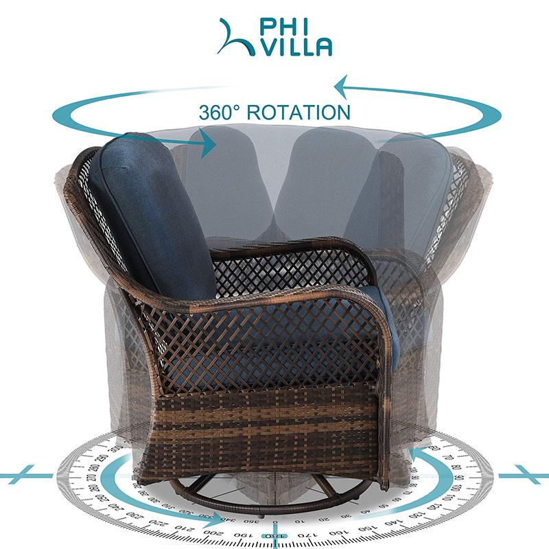 PHI VILLA 3 PC Rattan Swivel Rocking Chairs Conversation Set