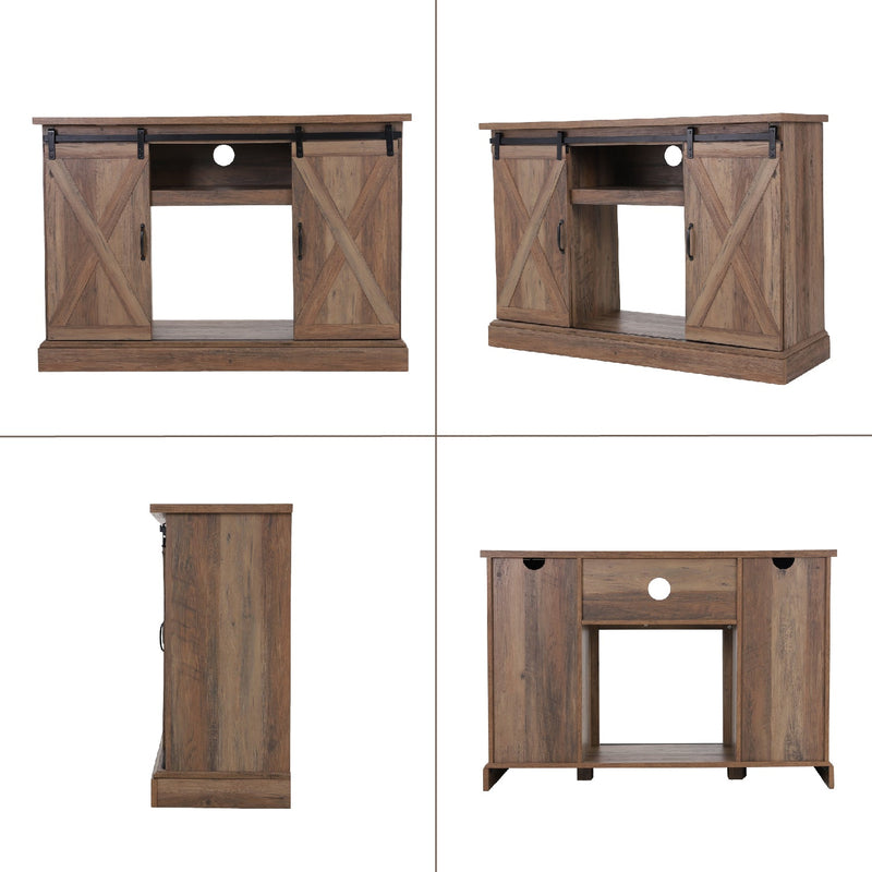 Phi Villa 47''/55'' Fireplace TV Stand and 18''/23'' Plug-in Fireplace with Storage Shelves and Sliding Double Barn Door