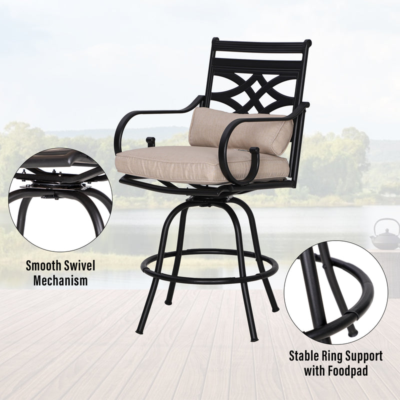 PHI VILLA 5-Piece Outdoor Bar Set with Swivel Bar Stools and Bar Table