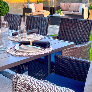 PHI VILLA 7 piece/ 9 piece Patio Dining Set With Rattan Cushioned Chairs & Extendable Steel Table