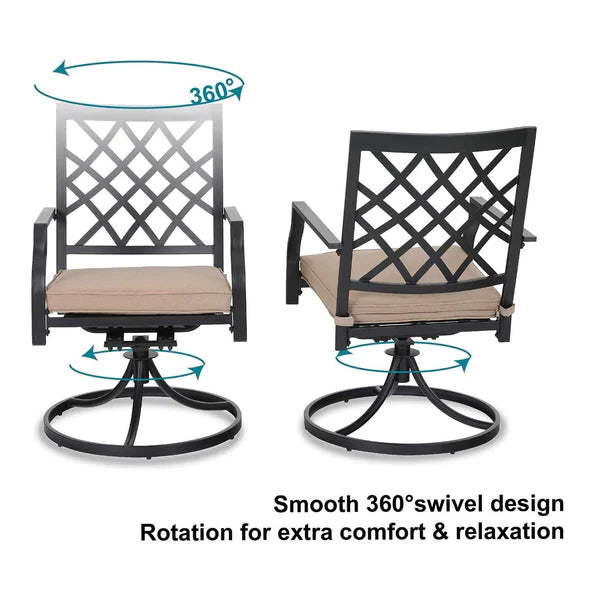PHI VILLA 6-Piece Outdoor Dining Set with 10ft Umbrella & Wood-Look Square Table & Swivel Metal Steel Chairs