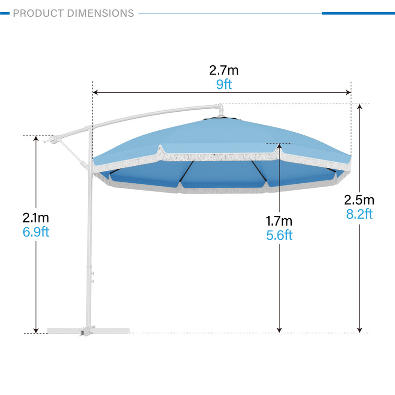 PHI VILLA 9ft Patio Crank Offset Umbrellas with Tassel for Deck, Pool, Backyard