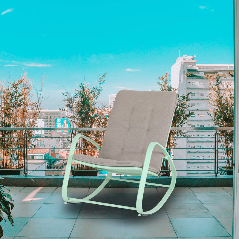 PHI VILLA Patio 1 Piece Rocking Chair Padded Steel Rocker Chair