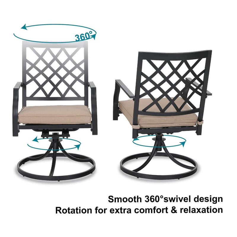 PHI VILLA 5-Piece Patio Fire Pit Set Steel Swivel Chairs With Cushions & 50,000BTU Square Fire Pit Table