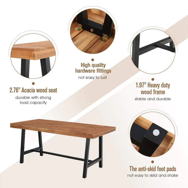 PHI VILLA Patio Dining Set with Textilene Chairs/ Acacia Wooden Bench & Acacia Wooden Table